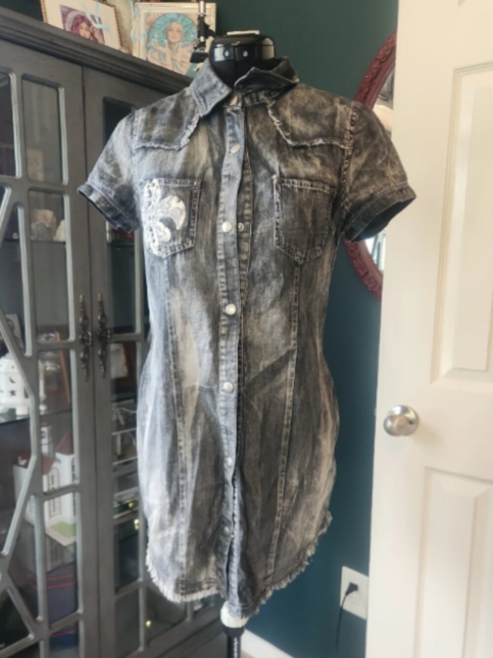 Miss Me Jean Like Dress with Embellished Fleur Dis Lis